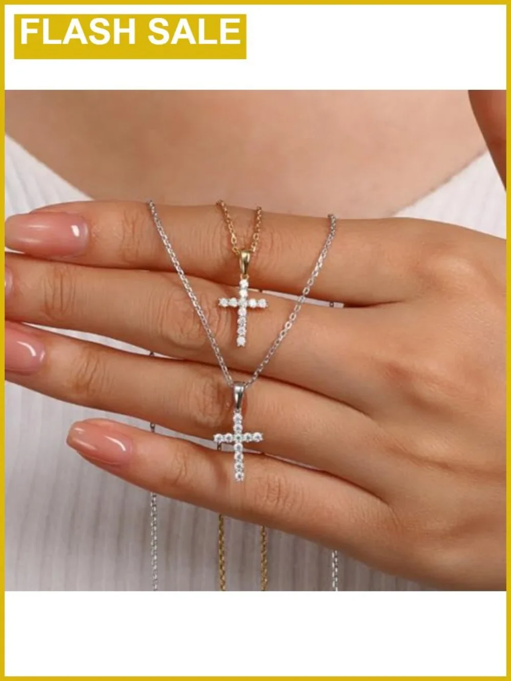 Moissanite Cross Necklace 14K Gold Plated Sterling Silver Pendant